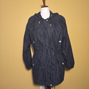 Summit Hill Black Hooded Parka‎ Jacket Women's Black Large Zip Up Cinched Waist